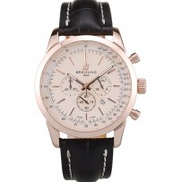 Breitling Transocean Quadrante Bianco Cinturino in Pelle Nera Lunetta in Oro Rosa-98206