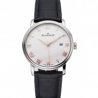 Blancpain Villeret ultra sottile quadrante bianco scanalato numeri d'oro cassa in acciaio inossidabile cinturino in pelle nera
