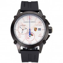 Indicatore Porsche Design quadrante bianco cassa nera cinturino in caucciù nero