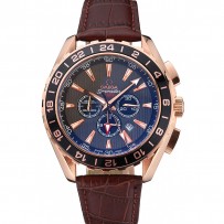 Omega Seamaster Aqua Terra Chrono GMT quadrante grigio teak Bracciale in pelle marrone 622536