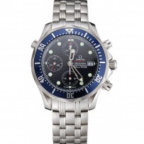 Swiss Omega Seamaster Chronograph 300m quadrante blu con cassa e bracciale in acciaio inossidabile con lunetta blu