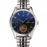 Omega De Ville Moonphase Tourbillon quadrante nero Cassa in acciaio inossidabile Bracciale bicolore in acciaio nero