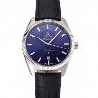 Omega Globemaster quadrante blu cassa in acciaio inossidabile cinturino in pelle nera