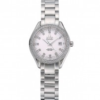 Omega Seamaster Aqua Terra quadrante bianco con cassa in diamanti e bracciale in acciaio inossidabile 622448