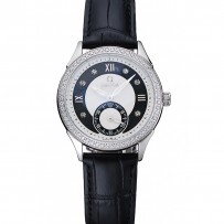 Omega DeVille Prestige quadrante nero cassa di diamanti argento cinturino in pelle nera 1454120